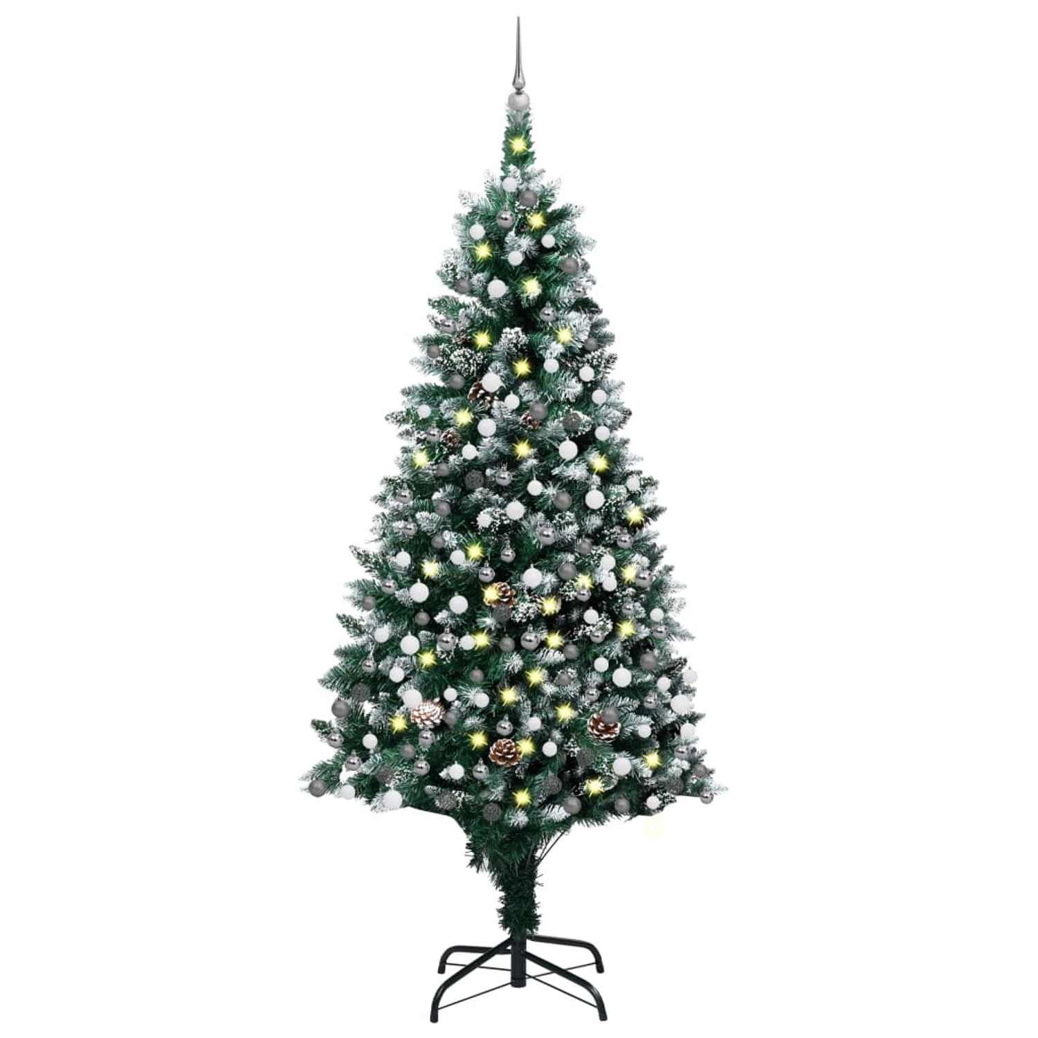 vidaXL Künstlicher Weihnachtsbaum mit LEDs   Kugeln   Zapfen 240 cm