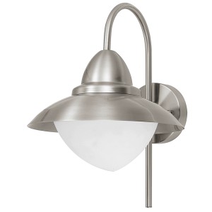 Eglo Außenwandleuchte Sidney aus Edelstahl mit Opalglas, klassisches Design.
