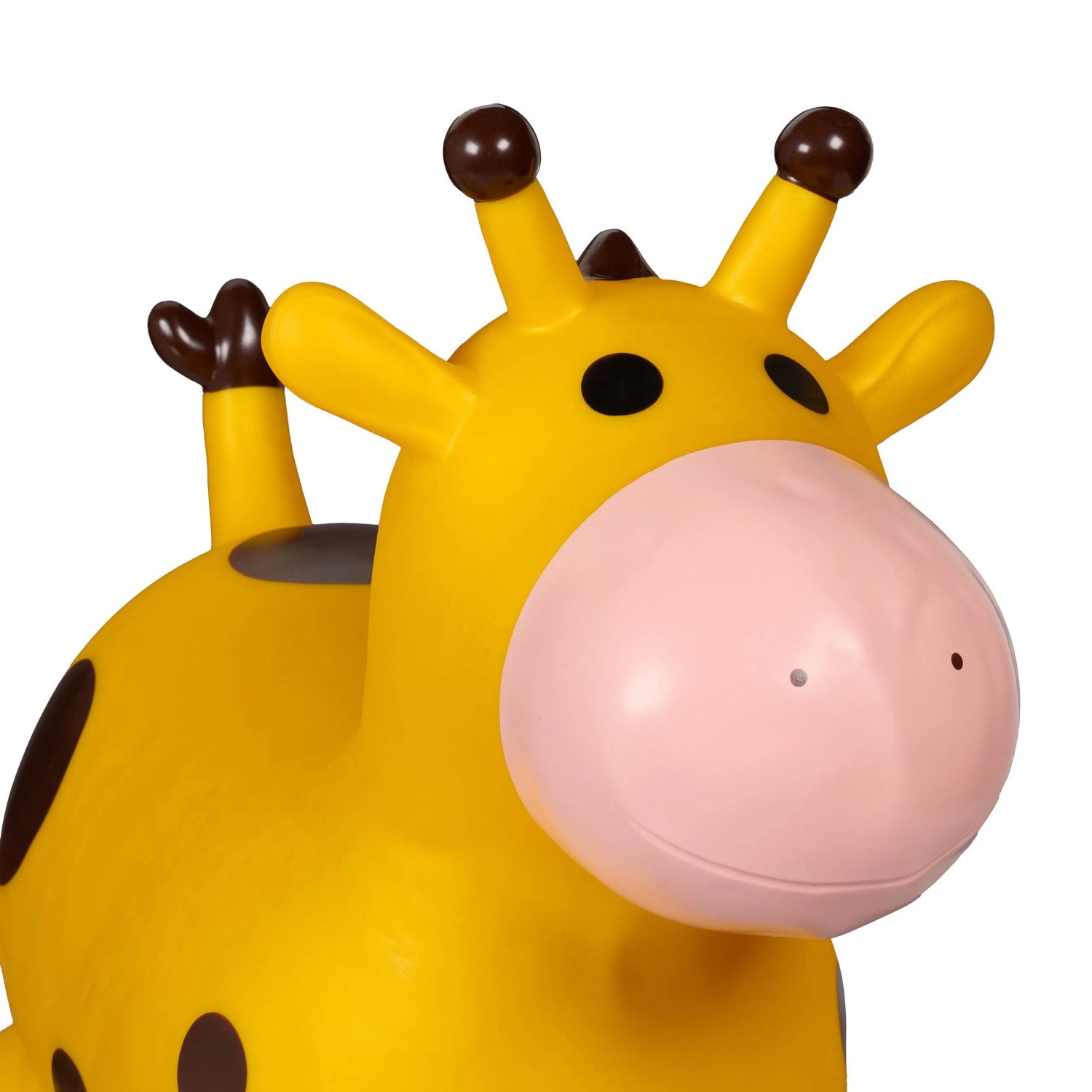 Gelbe Relaxdays Hüpftier Giraffe aus PVC, aufblasbares Spielzeug für Kinder.