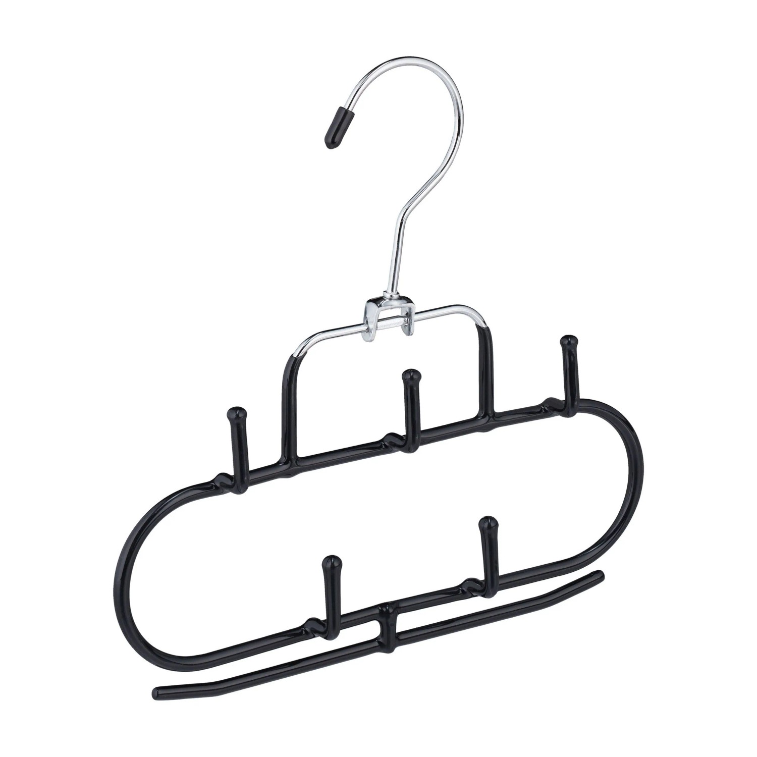Relaxdays Gürtelhalter 3er Set Metall PVC Schwarz Silber Rutschfest Klappbar mit 5 Haken 20 cm x 20 cm x 2 cm 0.08 kg