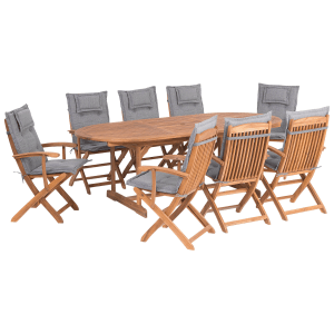 Beliani Gartentisch Set MAUI Heller Holzfarbton Grau 85x220x93