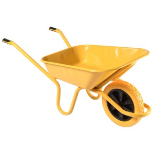 Gelbe Haemmerlin Schubkarre Expert mit 100 l Mulde und pannensicherem PU-Rad.