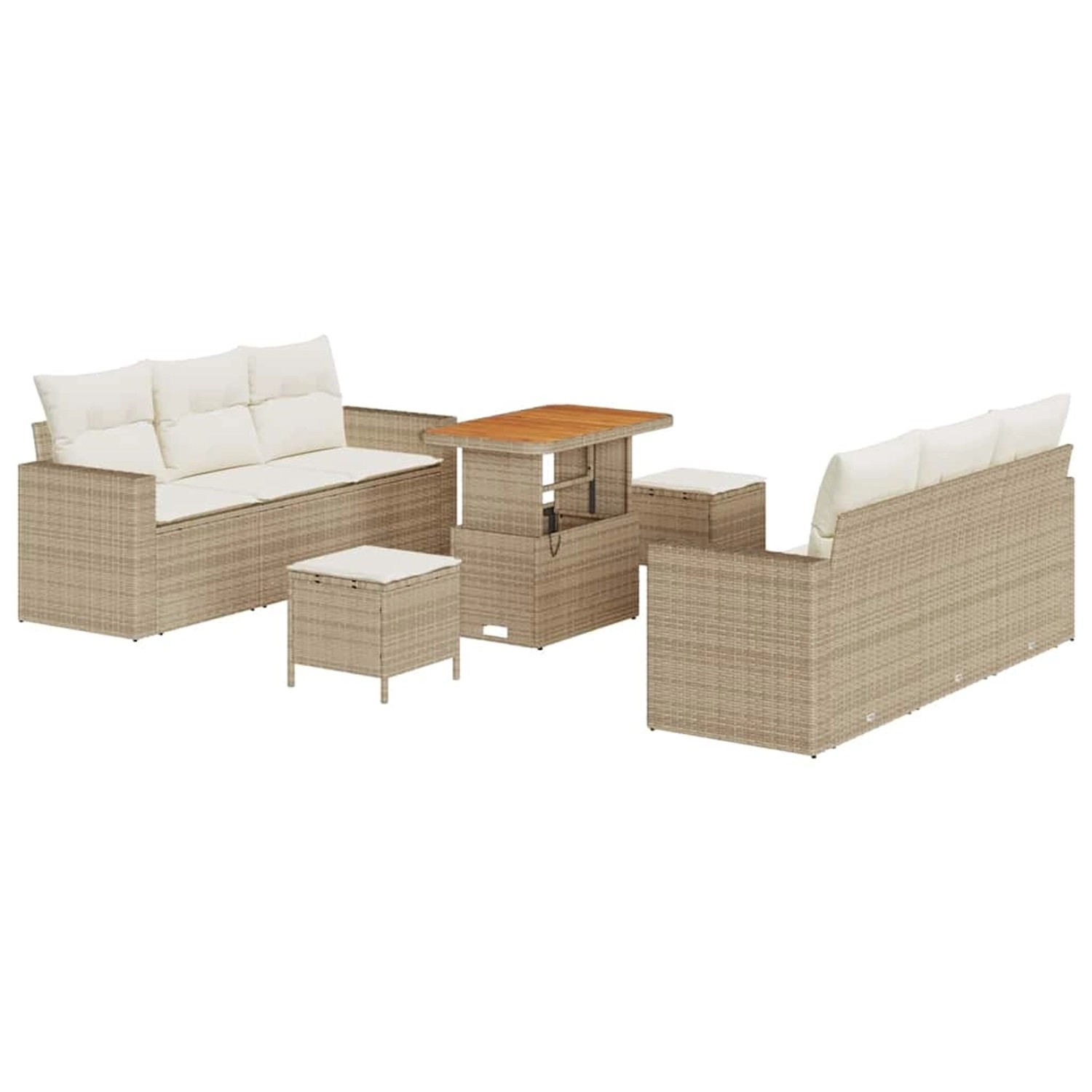 vidaXL Garten-Sofa-Set Höhenverstellbar 9-Tlg Beige Poly Rattan 3361571 günstig online kaufen