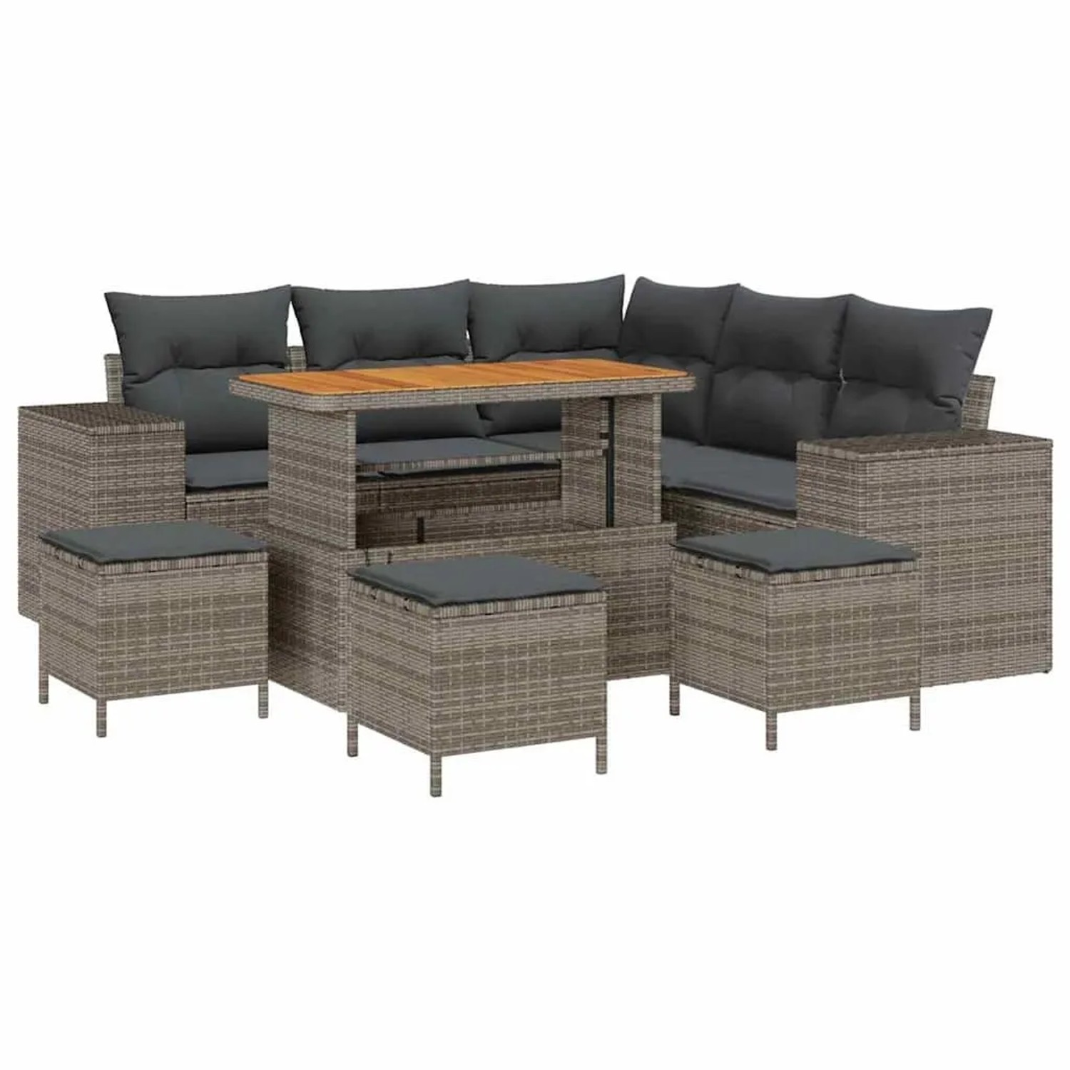 vidaXL Garten-Sofa-Set mit Kissen mit Speicher 9-Tlg Grau 3363963