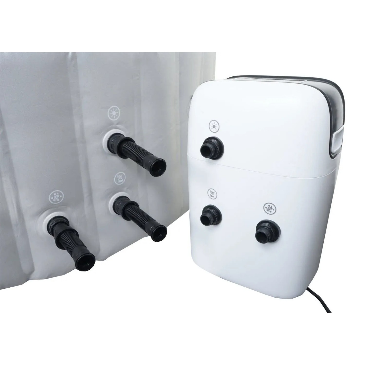 Detailaufnahme: Aufblasbarer MCW Whirlpool N97 (grau-weiß) mit Pumpe.