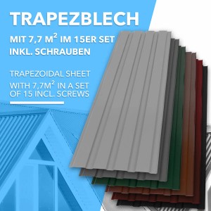 Karat Trapezbleche, 15er Set in Rot, 115x45 cm, inkl. Schrauben. Dachbleche für Gartenhaus, Garage oder Carport.