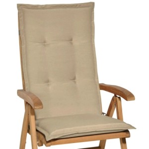 Beige Hochlehner Gartenstuhlauflage Natur, gepolstert, mit Heftungen, auf Holzstuhl.