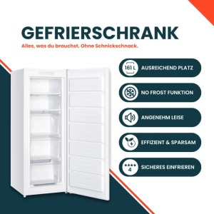 homeX Gefrierschrank No Frost Tiefkühlschrank Groß 161L Nutzinhalt 4-Sterne Gefrieren Super-Frost-Funktion Weiß