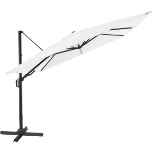 Quadratischer, cremeweißer Ampelschirm Aros 2,8x2,8m mit Kurbel und anthrazitfarbenem Gestell.