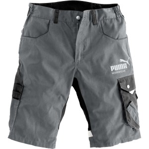 Puma Workwear Arbeitsshort Champ in Stahlgrau/Carbon, Größe 46, mit vielen Taschen.