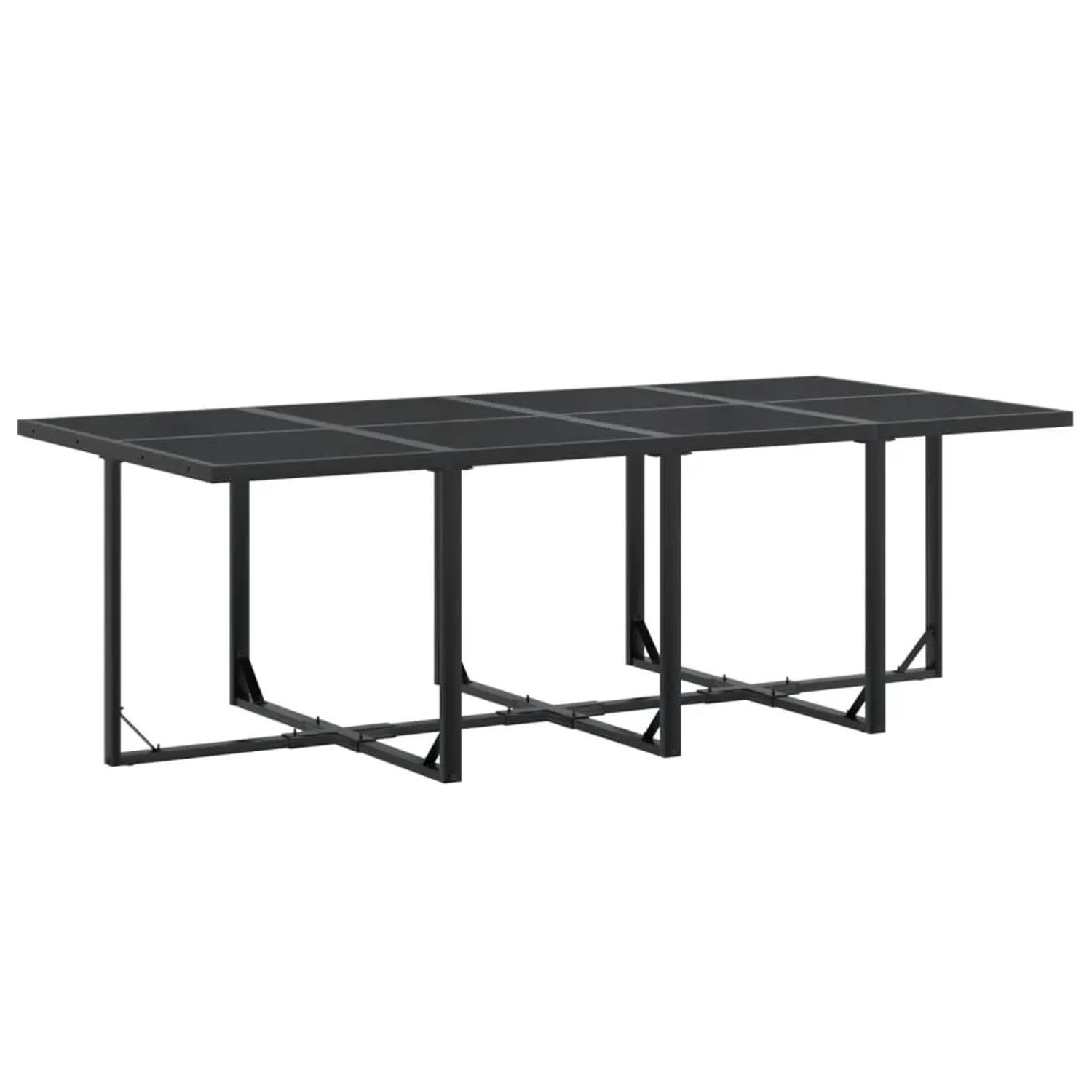Schwarzer vidaXL Gartentisch aus Glas und Stahl, Teil einer 13-tlg. Garten-Essgruppe.