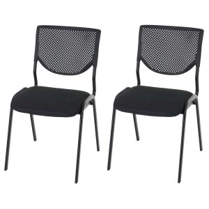 2er-Set schwarze PROREGAL Stapelstühle mit Textilsitz und Rückenlehne mit Punktmuster.