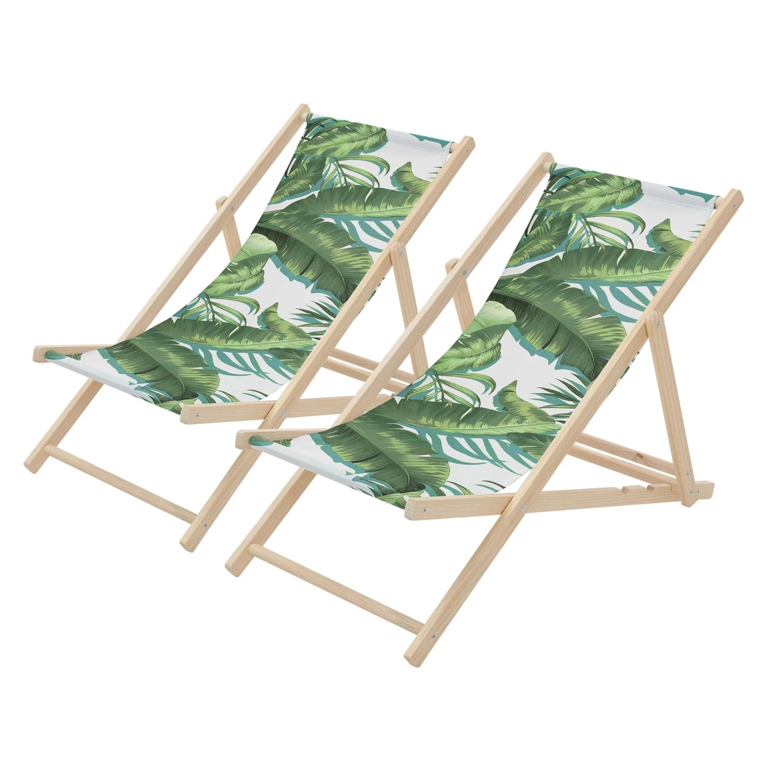 ECD Germany Liegestuhl 2Er Set Klappbar Tropical Grün-Weiß aus Holz
