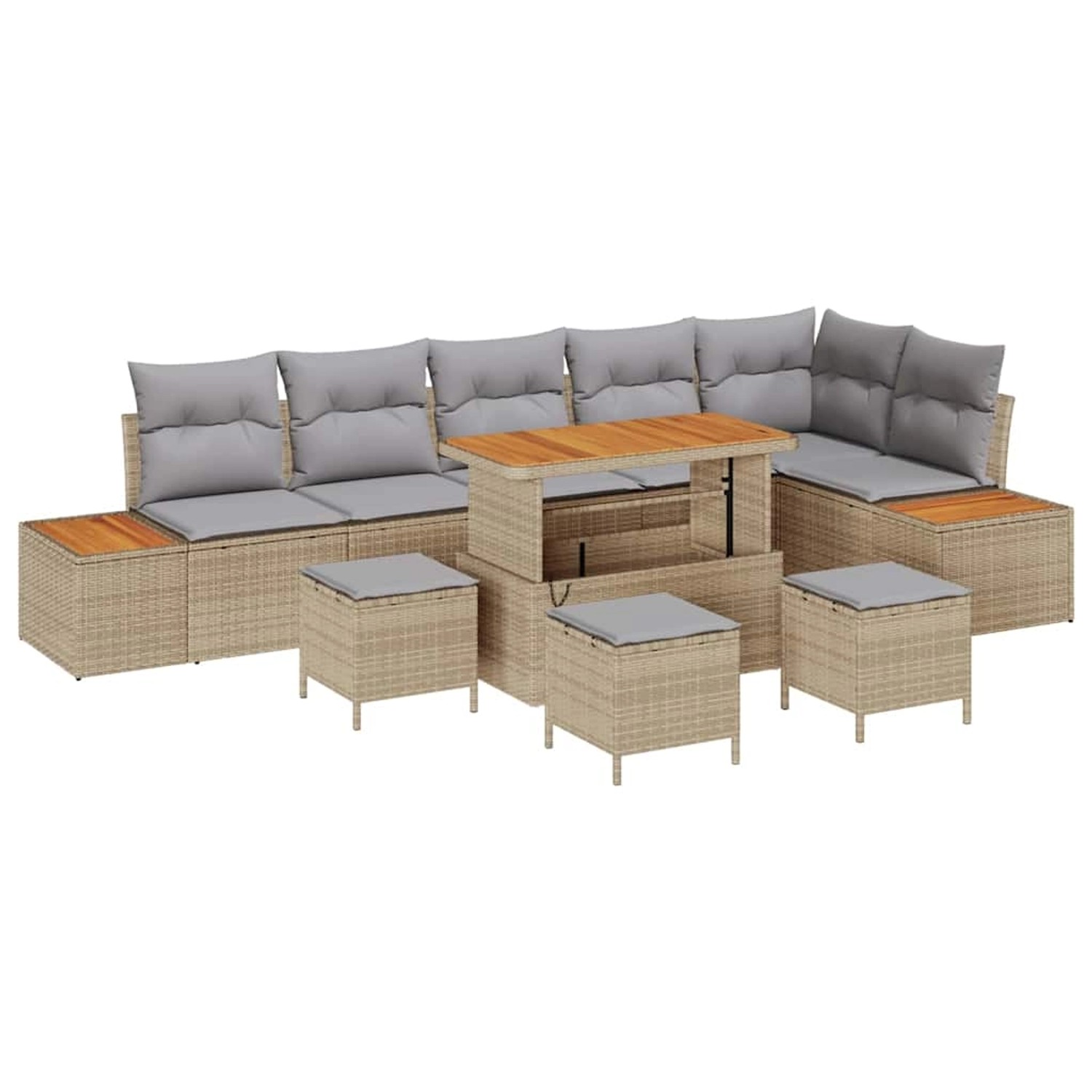 vidaXL 10-Teiliges Garten-Sofa-Set mit Kissen aus Beigem Poly Rattan 336294 günstig online kaufen