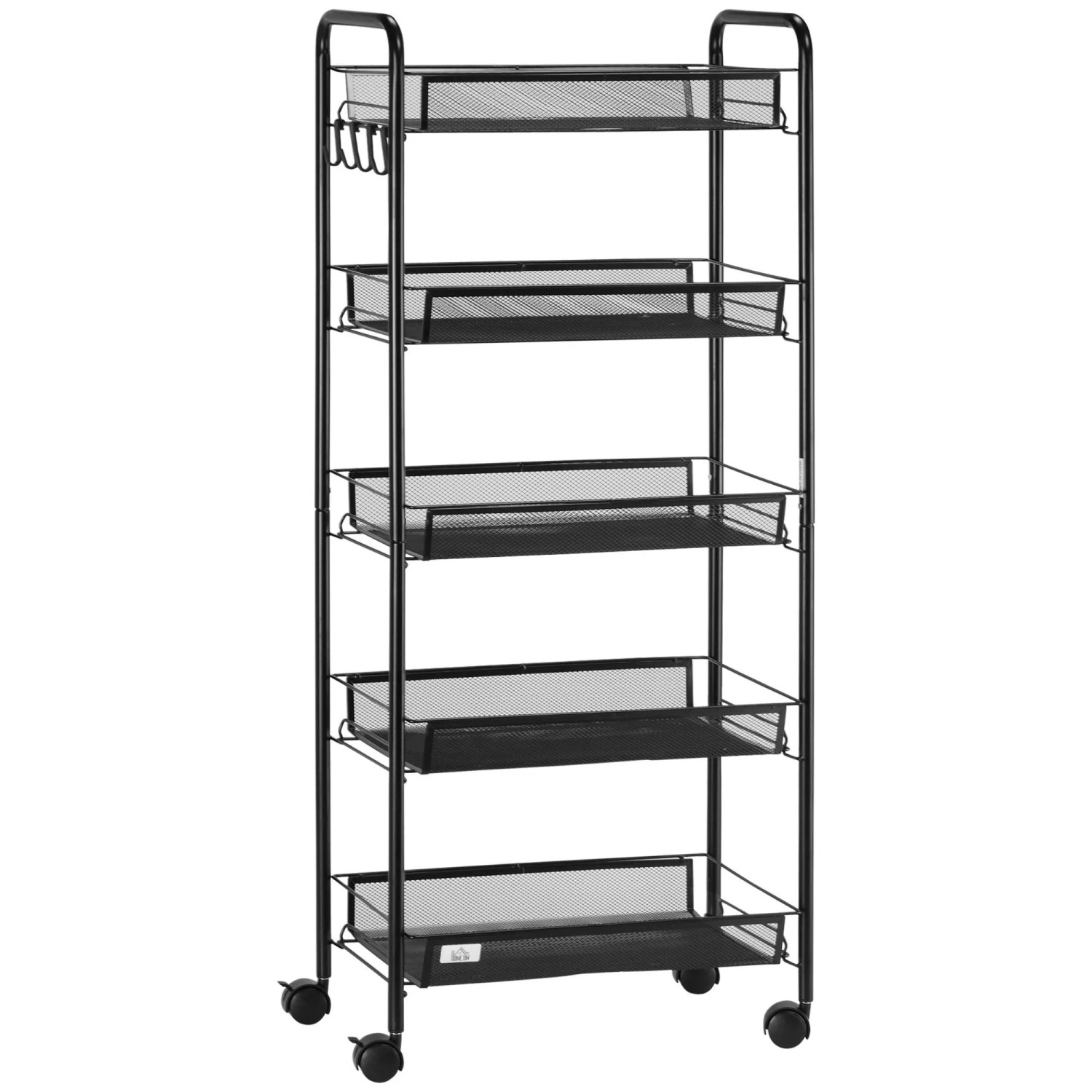 HOMCOM Servierwagen mit Haken Stahl Schwarz 45L x 26,5B x 106H cm
