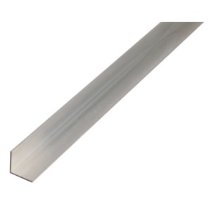 Silbernes, gleichschenkliges Winkelprofil aus Aluminium, 25x25x1000 mm.
