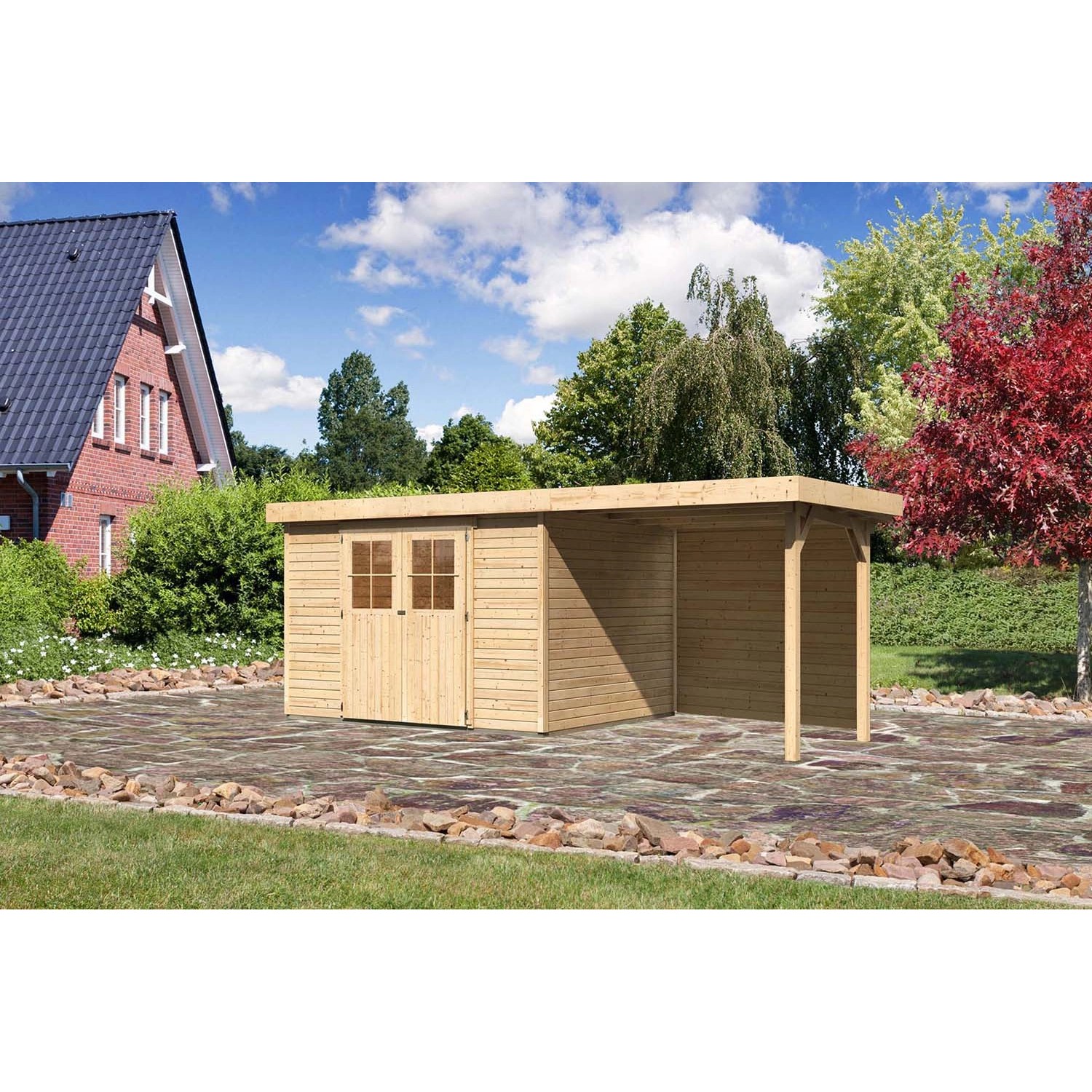 Karibu Holz-Gartenhaus Boras Natur Flachdach Unbehandelt 298 cm x 242 cm günstig online kaufen