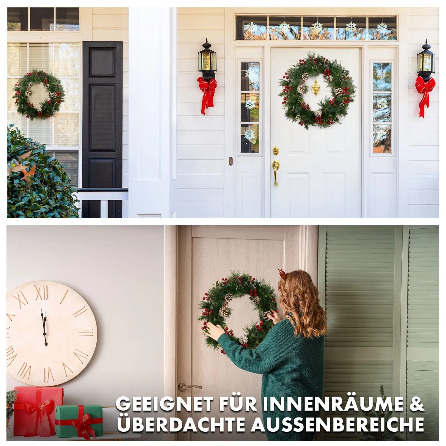 KARAT Weihnachtskranz Pinecone, 42cm, mit Tannenzapfen und roten Beeren als festliche Deko für Türen und Wände.