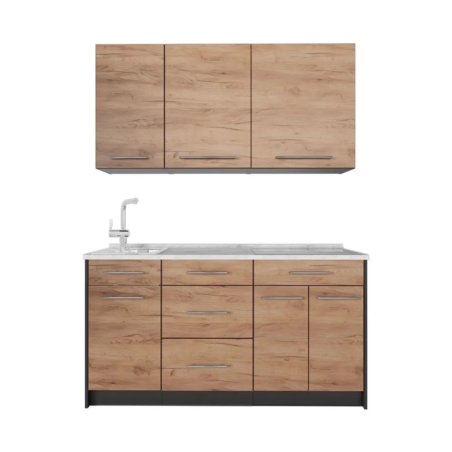 Vicco Singleküche Fame-Line Goldkraft Eiche/Anthrazit 150 x 82 AP Marmor Art Nr 64837