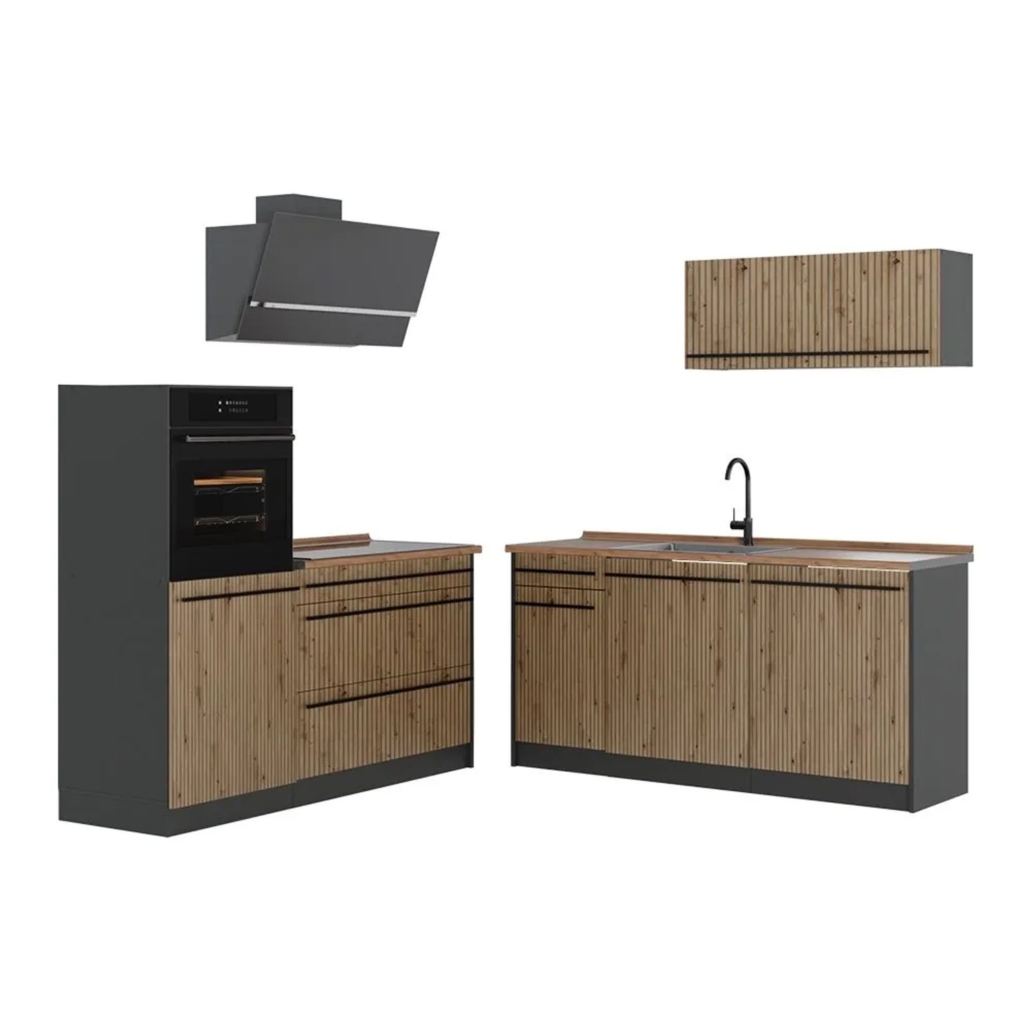 Vicco Küchenzeile R-Line Artisan-Eiche/Anthrazit 160 x 143 Arbeitsplatte Goldkraft Eiche Art Nr 66898