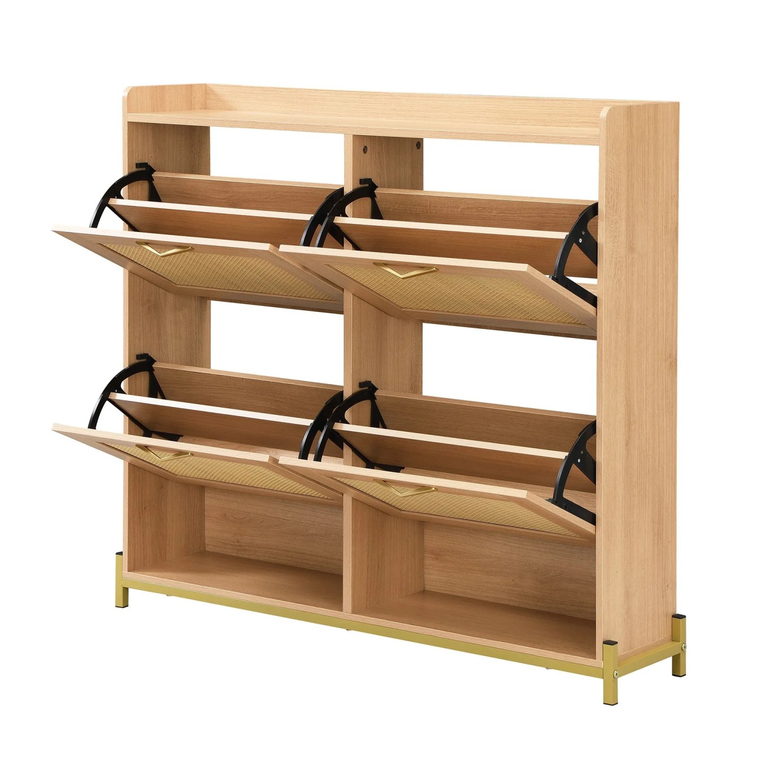PXloue Schuhkommode Holzoptik 4 Türen Schmaler Schuhschrank