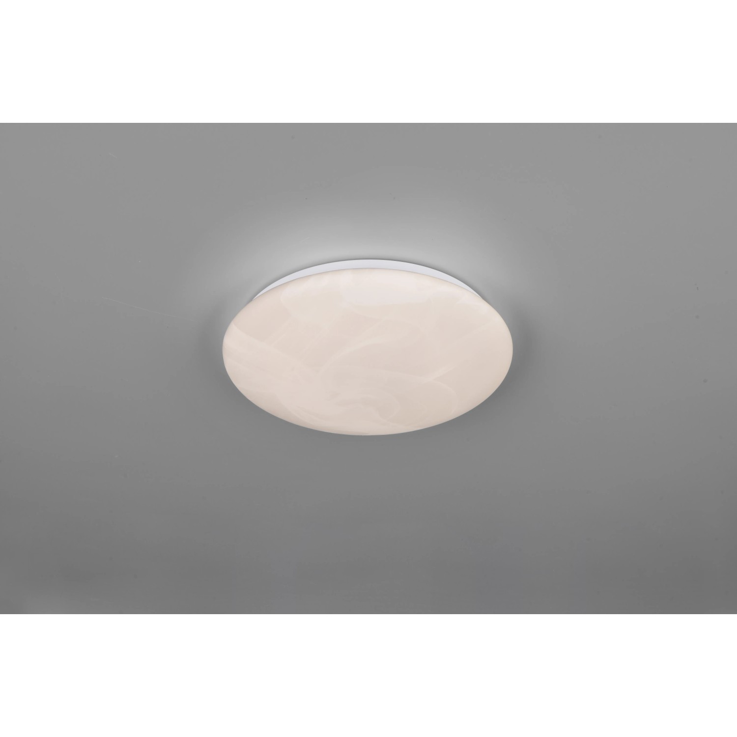 Runde LED-Deckenleuchte Umbria in Alabaster-Optik, 28 cm Durchmesser.