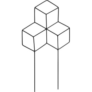 Schwarzer Pflanzstab aus Metall mit geometrischem Würfel-Design, 35 cm hoch.
