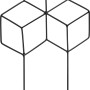 Schwarzer Pflanzstab aus Metall mit geometrischem Würfel-Design, 35 cm hoch.
