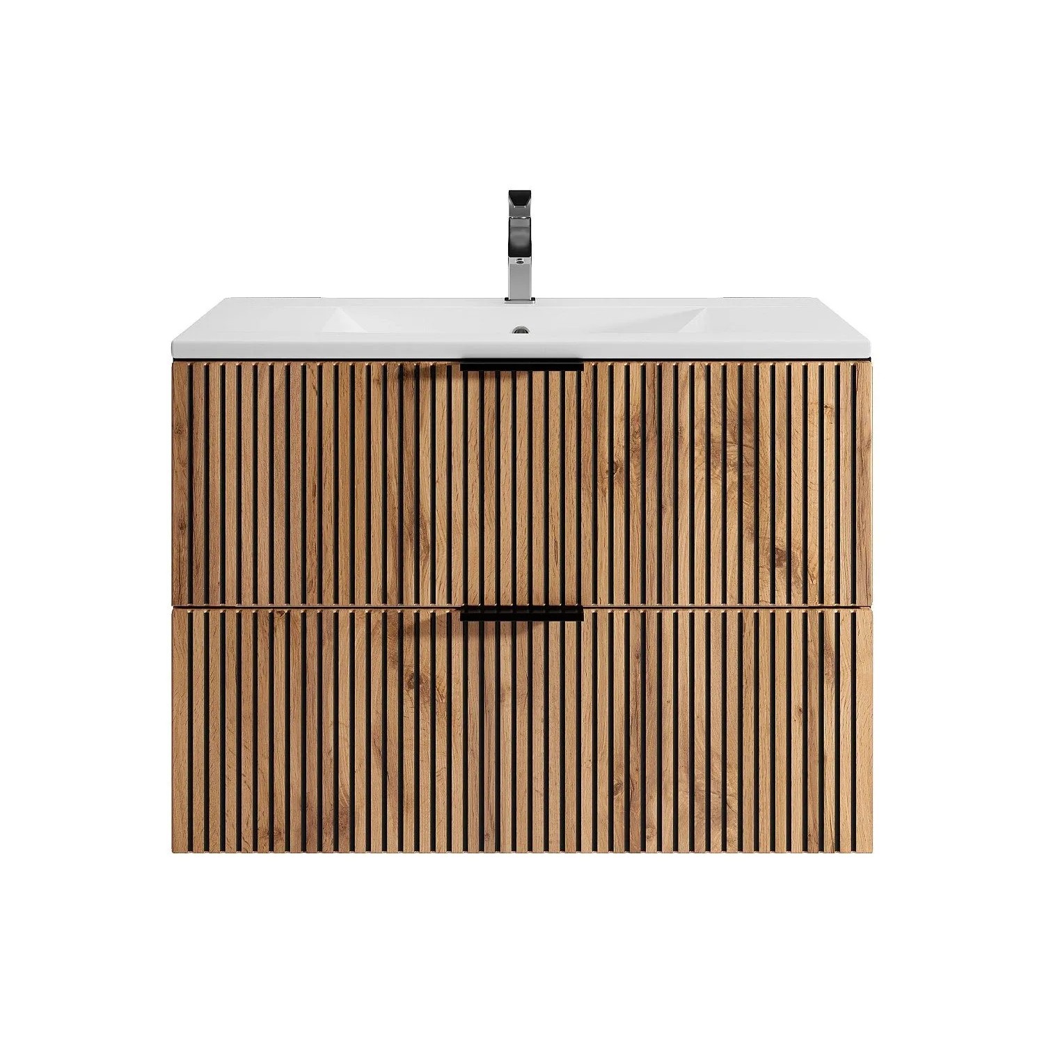 Vente-unique Einzelwaschtisch Madela Schwarz  Naturfarben Hell 80 cm