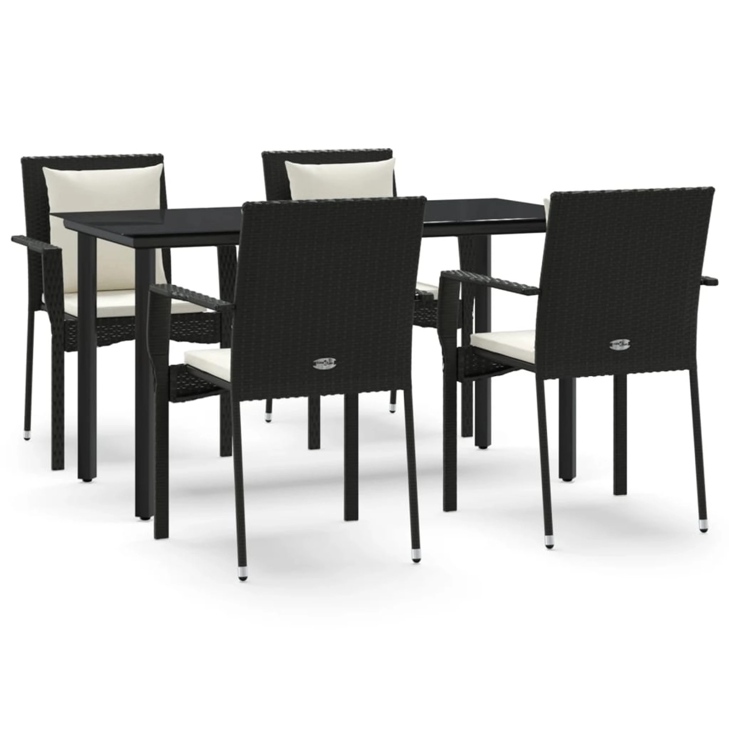 vidaXL 5-Tlg Garten-Essgruppe mit Kissen Schwarz Poly Rattan 3185109