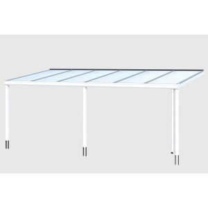 Weiße Terrassenüberdachung Garda aus Aluminium mit klarer Doppelstegplatte, 648x357 cm.