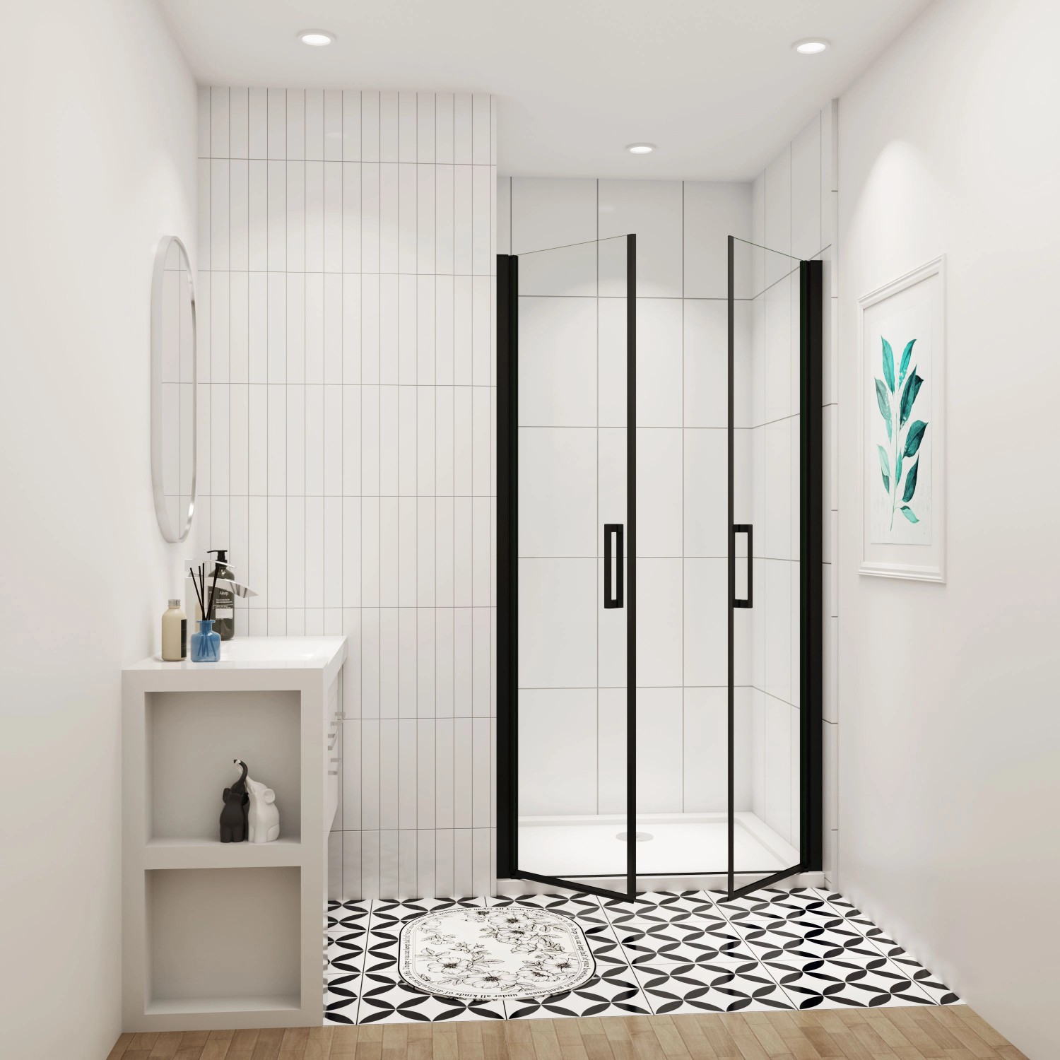 AICA Doppeltür 80x200cm Duschabtrennung Nischentür Schwingtür Pendeltür 8mm Nanoglas Duschtür Schwarz Duschkabine_3