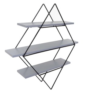 BERLINLODGE Wandregal Rautenförmig HxBxT 60x55x12cm Industriedesign Echtholz Grau-Blau Hängeregal Regal