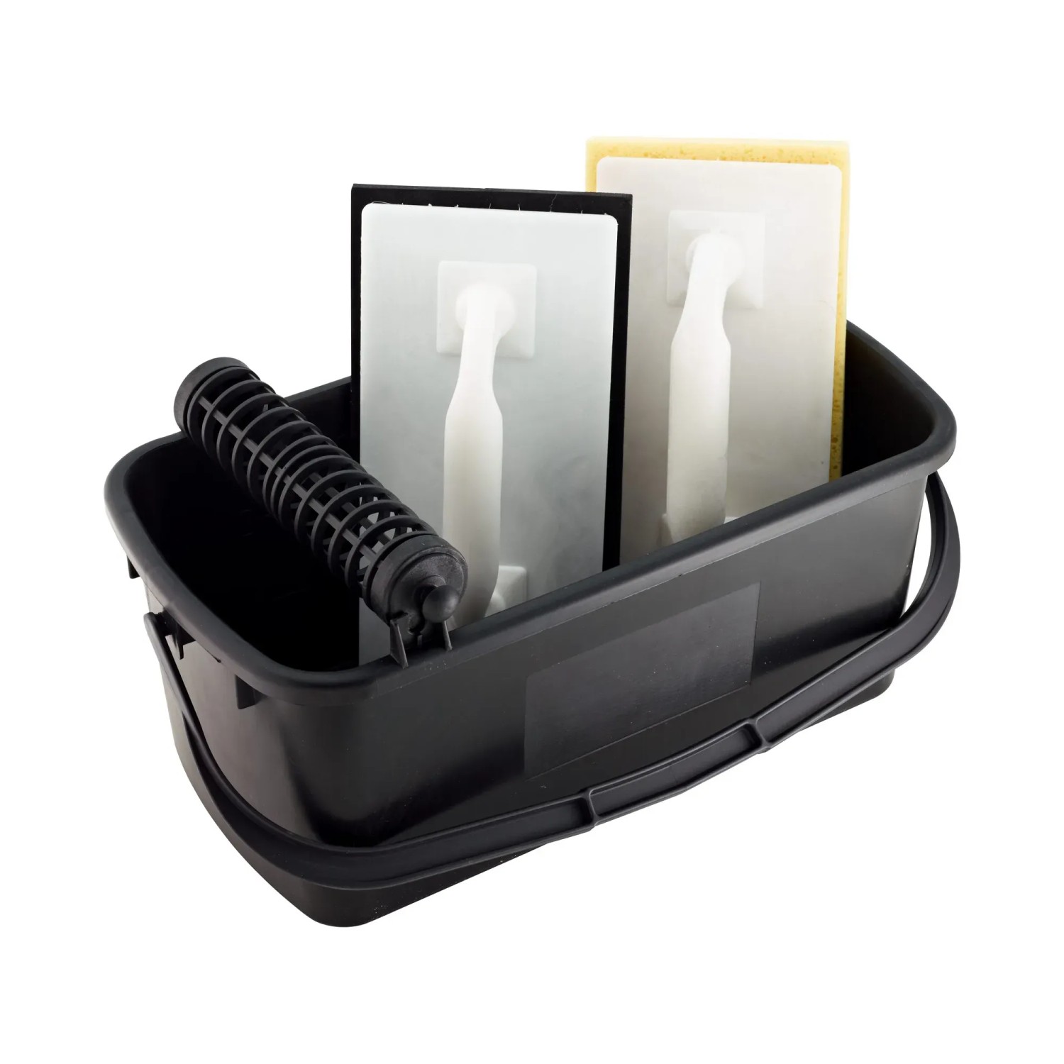 LUX Fliesenwasch-Set, 3-teilig, mit Eimer, Rasterschwammbrett und Reibebrett für Fliesenarbeiten.