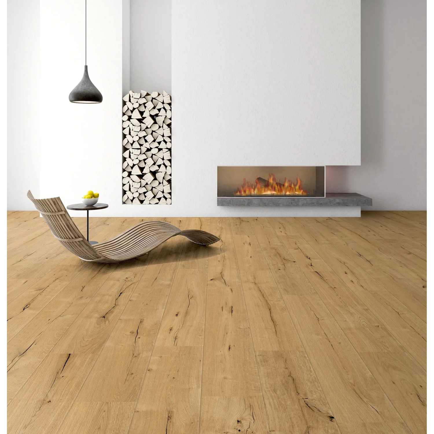 Heller Wohnraum mit Kaindl Laminat Masterfloor Life Eiche Bradford. Wasserfester Laminatboden in Holzoptik.