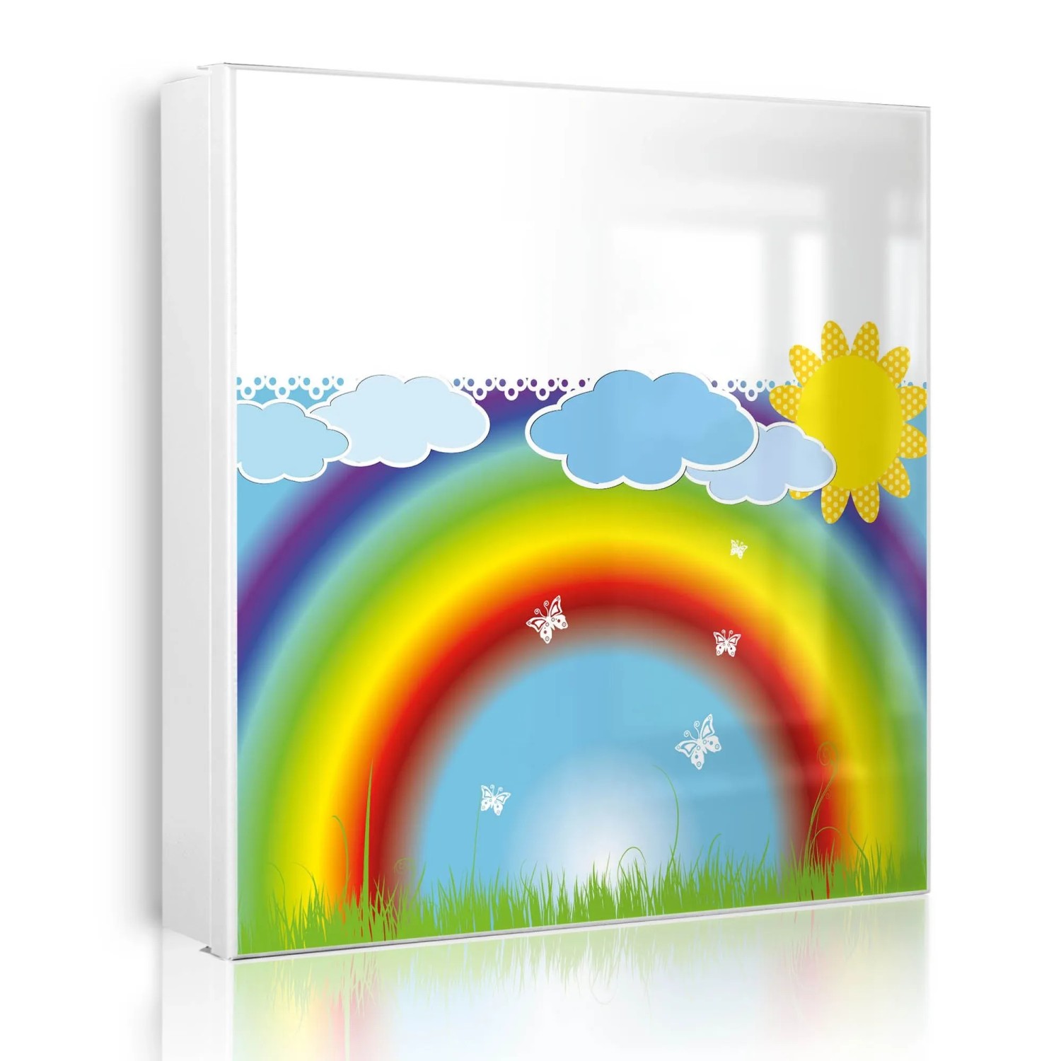 Banjado Großer Schlüsselkasten Metall 30x30cm Weiß Scharnier Rechts 50 Haken Beschreibbar Magnetisch Motiv Regenbogen