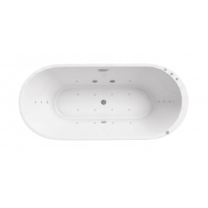 Weißer, ovaler Jet-Line Ossanta Indoor Whirlpool mit Massagedüsen. Freistehende Badewanne.