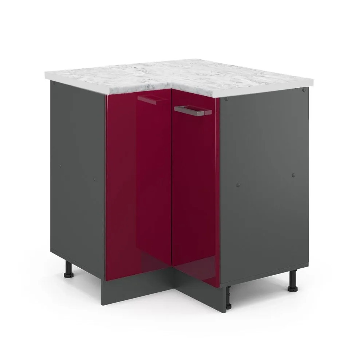 Vicco Eckunterschrank R-Line Rot Hochglanz 76 x 82 AP Marmor Opt2