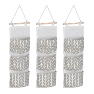 Relaxdays Hängeorganizer Baumwolle Creme Grau 3er Set 74 cm x 20 cm x 8 cm
