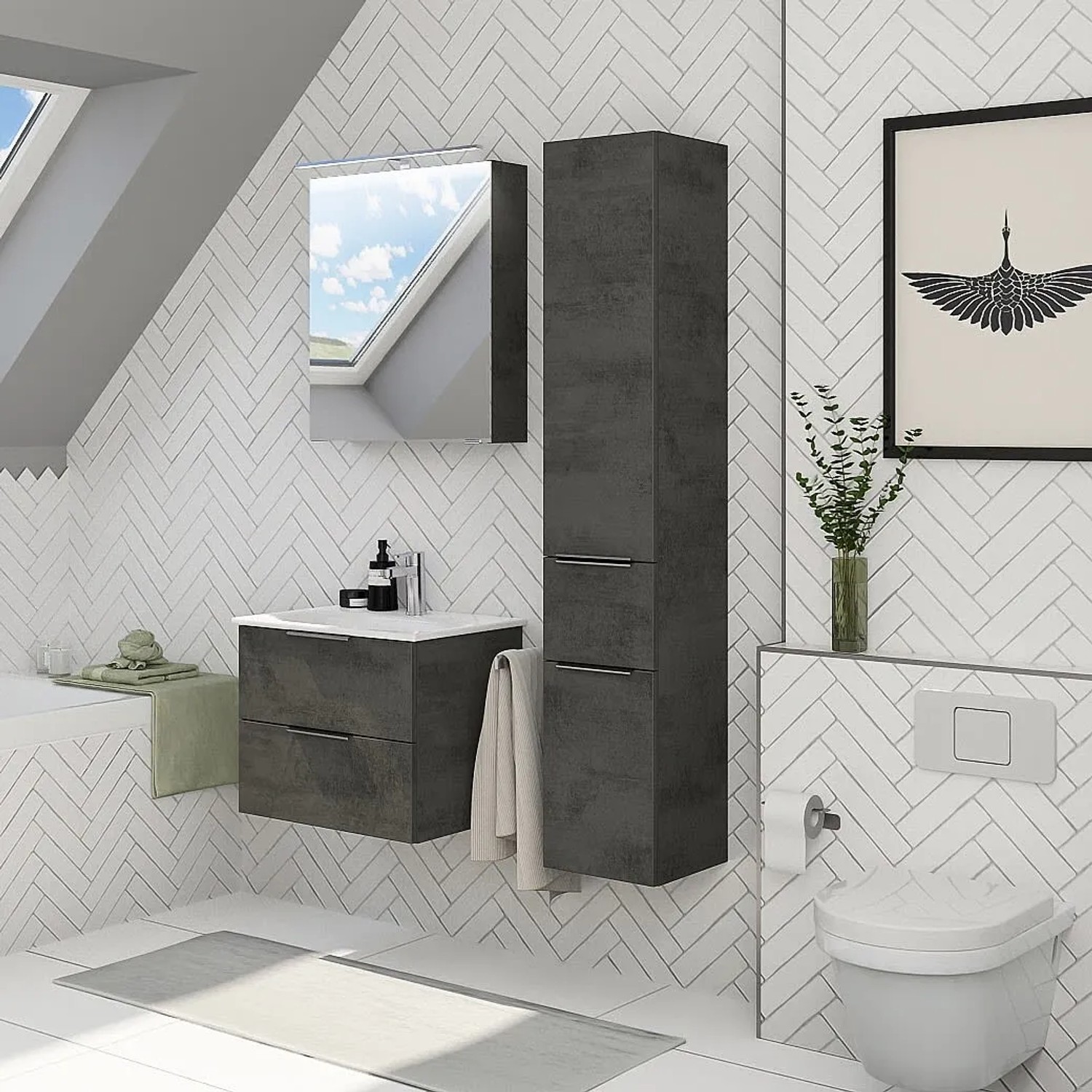 Steinkamp Waschtisch-Set Living 2.0 Oxid Dunkelgrau mit GROHE Essence Waschtisch 60 cm.