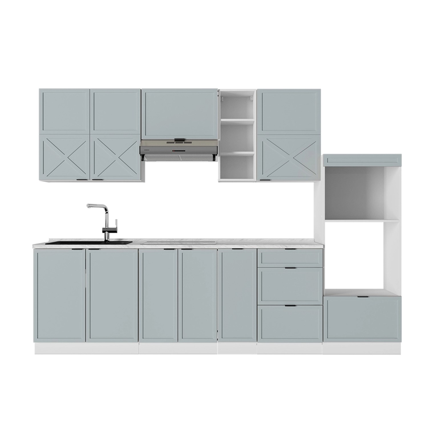 Vicco Fame-Line Küchenzeile Hellblau-grau/Weiß 280 cm AP Marmor günstig online kaufen