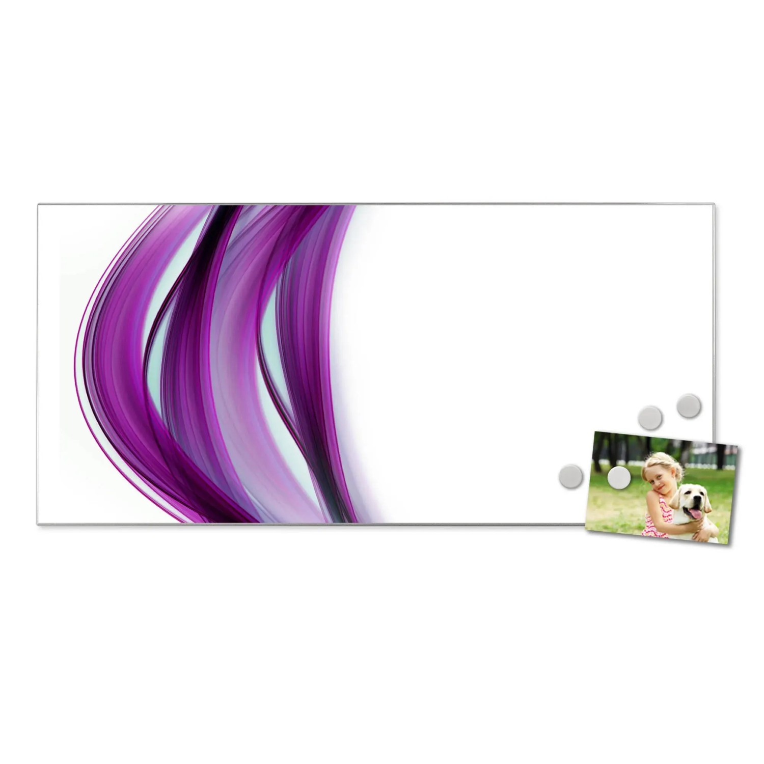 Banjado Magnettafel 78x37cm mit violettem Element-Motiv, inklusive Magnete. Wanddekoration für Notizen und Fotos.