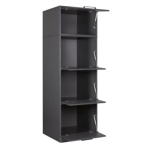 Inter Link Wäscheschrank Studio Flow Anthrazit, 67x68x164 cm, mit 4 offenen Klapptüren für Textilien im Hauswirtschaftsraum.