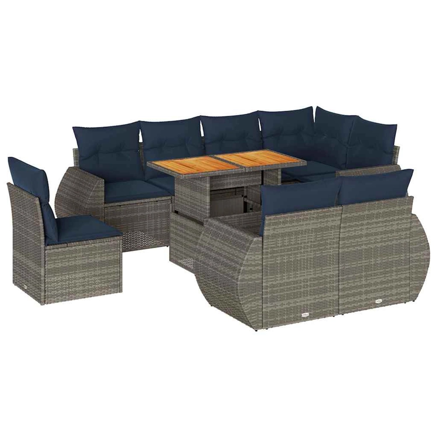 vidaXL 9-Tlg Garten-Sofagarnitur mit Kissen Grau Poly Rattan 3327281 günstig online kaufen