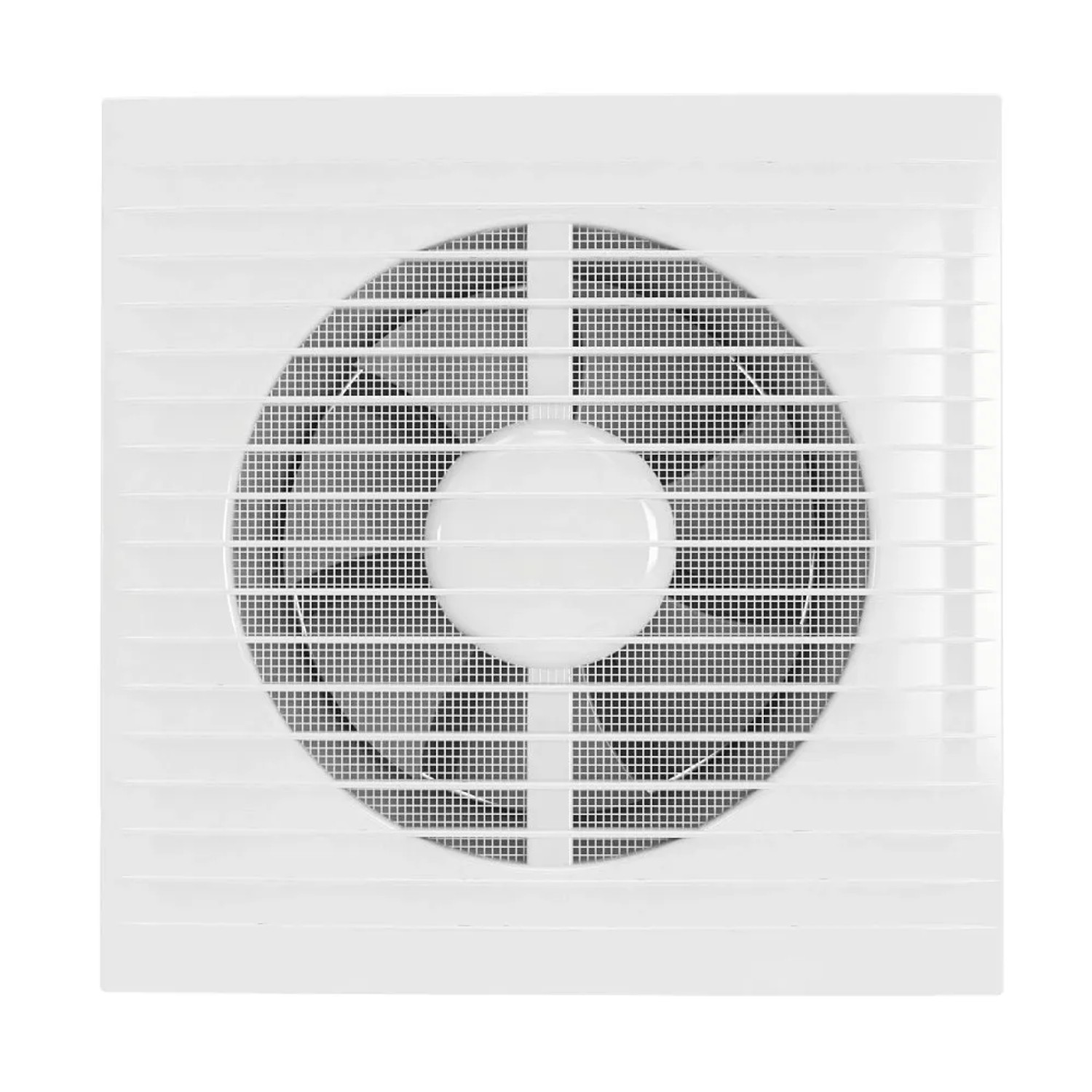 Weißer VLANO Badlüfter E 150 S mit ultraflachem Design und Fliegengitter.