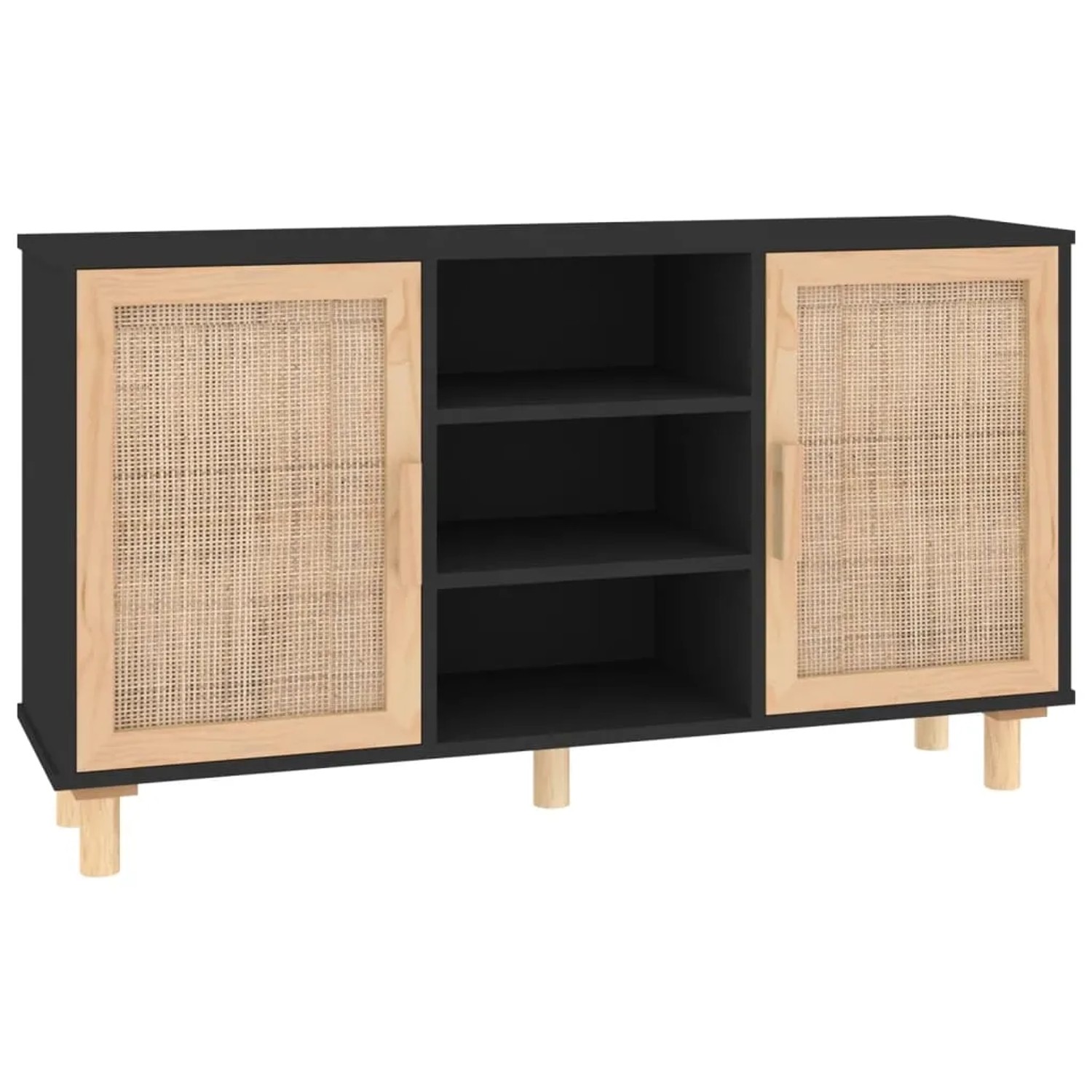 vidaXL Sideboard Schwarz 105x30x60 cm Massivholz Kiefer Natur-Rattan 345640