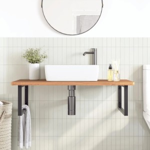 vidaXL Waschbeckenregal Wandmontage Stahl und Massivholz Buche 3302525