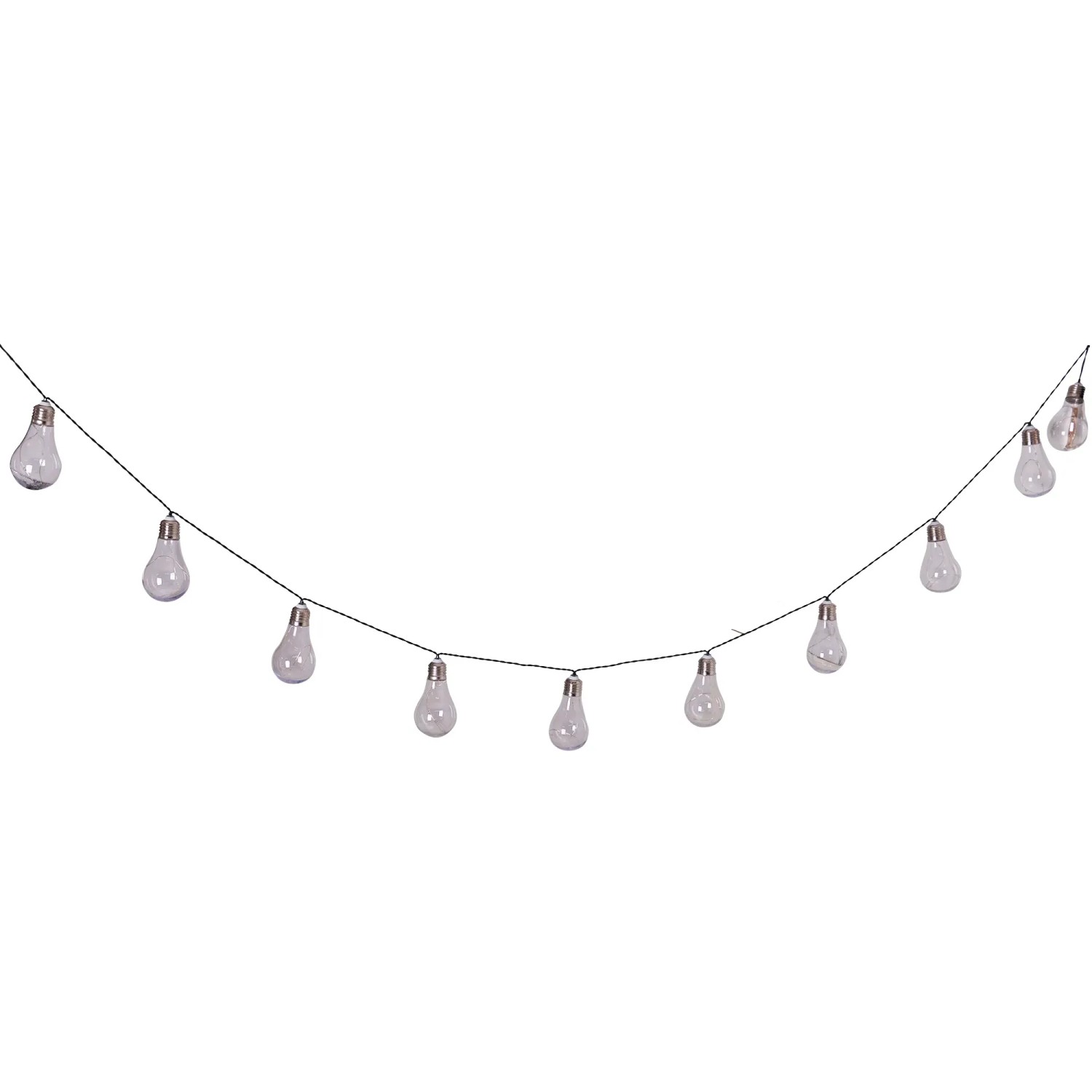 Schwarze 10er LED Solar Lichterkette mit Glühbirnen für den Außenbereich.