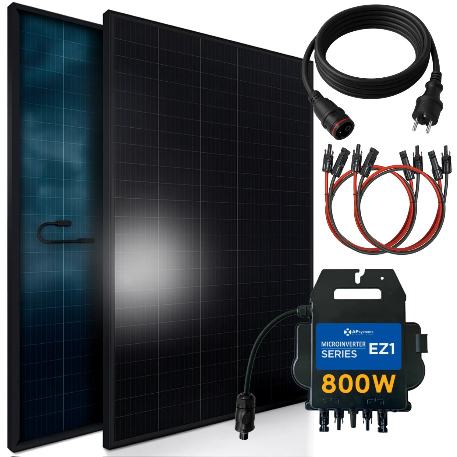 SUNNIVA Balkonkraftwerk 920 W mit AP Systems 800 W Wechselrichter inkl.5m Kabel 2x 460 W Solarmodule Bifazial Fullblack Glas-Glas