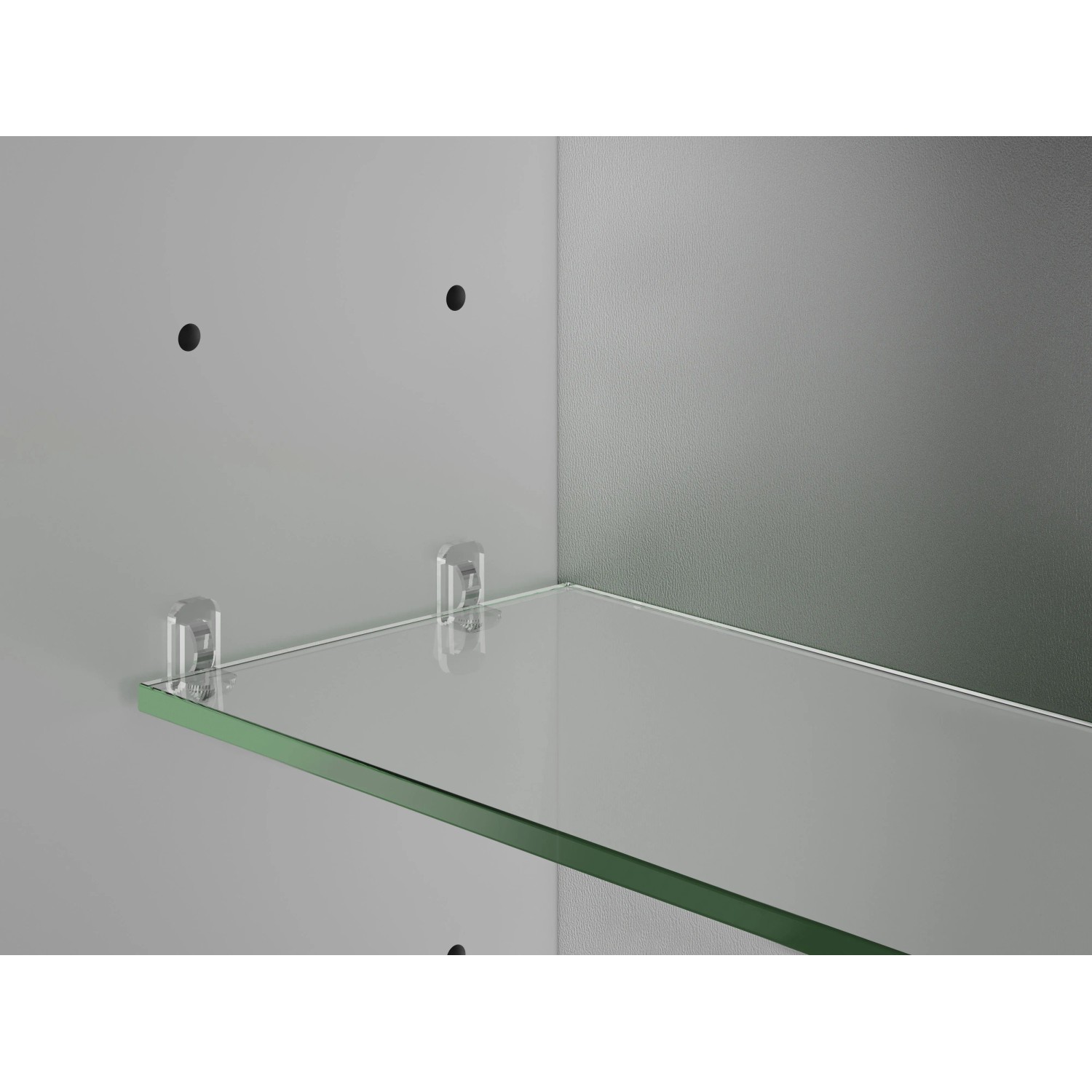 Detailaufnahme: Glasablage im Jokey Spiegelschrank Tromsö, alufarben.